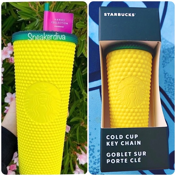 Starbucks Other - 💛💚New Starbucks pineapple studded tumbler Keychain & Venti tumbler cup set